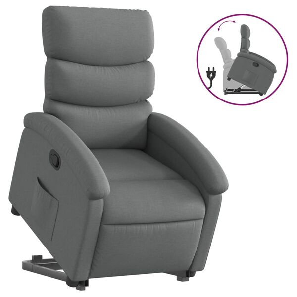 vidaXL Sill&oacute;n reclinable elevable de tela gris oscuro