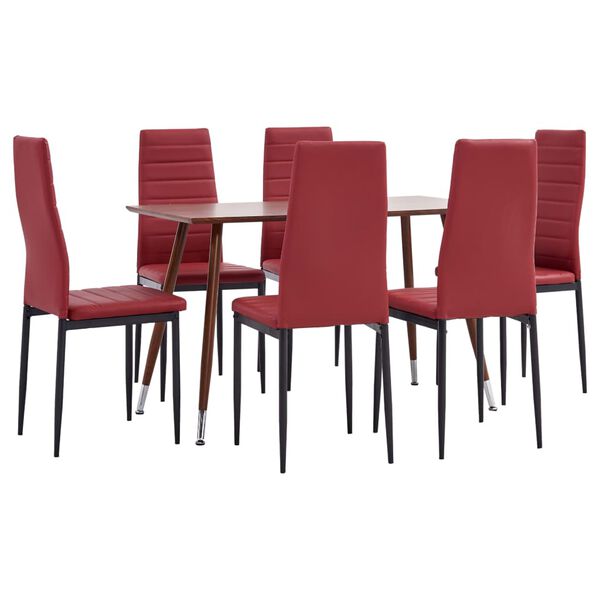 vidaXL Juego de comedor 7 piezas cuero sint&eacute;tico rojo burdeos