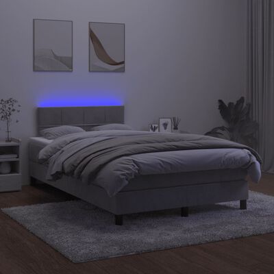 vidaXL Cama box spring colchón y LED terciopelo gris claro 120x190 cm