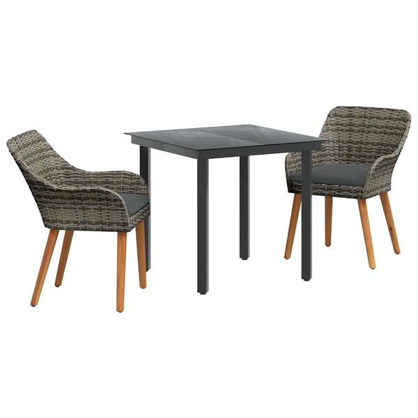vidaXL Conjunto de Comedor de Jard&iacute;n 3 pcs Gris rat&aacute;n sint&eacute;tico