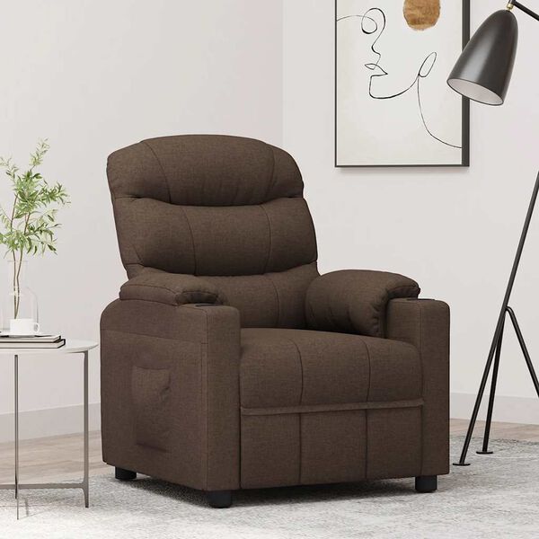 vidaXL Sillón reclinable de tela marrón oscuro