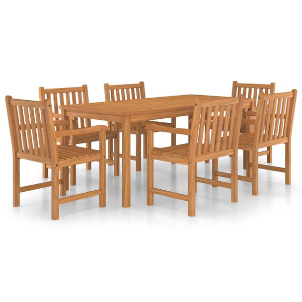 vidaXL Conjunto de comedor de jardín de 7 piezas, 180 x 90 cm, madera maciza de teca