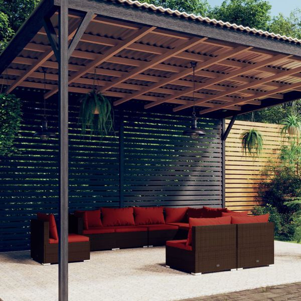 vidaXL Set muebles de jardín 9 piezas y cojines ratán sintético marrón