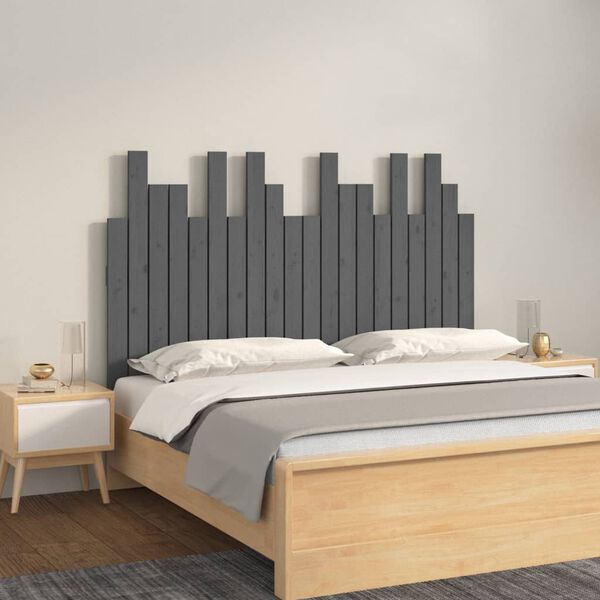vidaXL Cabecero de cama de pared madera maciza pino gris 127,5x3x80 cm