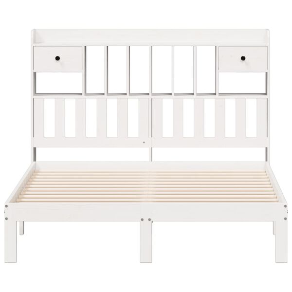 vidaXL Cama con estanter&iacute;a sin colch&oacute;n madera maciza blanca 140x190 cm