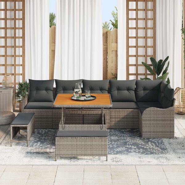 vidaXL Conjunto de sof&aacute;s de jard&iacute;n 9 pcs Gris rat&aacute;n sint&eacute;tico