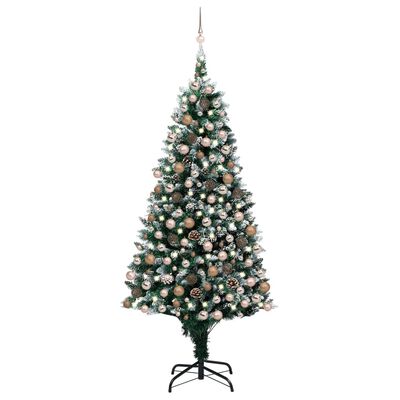 vidaXL Árbol de Navidad helado con luces, bolas y piñas 240 cm