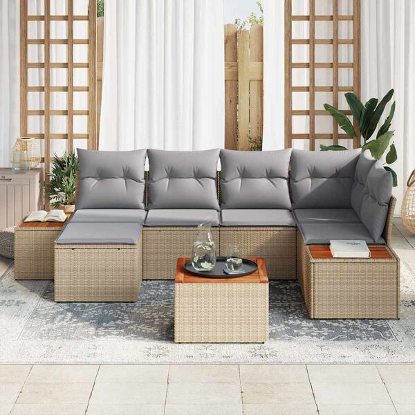 vidaXL Conjunto de sof&aacute; de jard&iacute;n con coj&iacute;n 7 pcs beige y gris claro