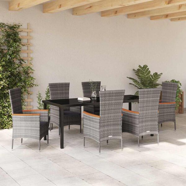 vidaXL Conjunto de Comedor de Jard&iacute;n con coj&iacute;n 7 pcs Gris