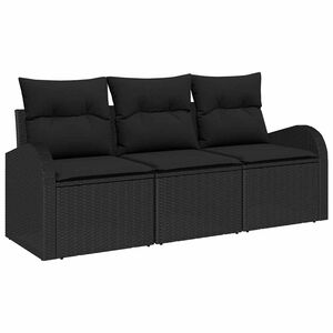 vidaXL Conjunto de sof&aacute; de jard&iacute;n 3 uds. Negro Polirat&aacute;n