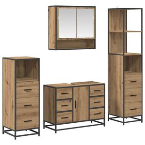 vidaXL Juego de muebles de ba&ntilde;o con caj&oacute;n 4 pcs Roble artesanal