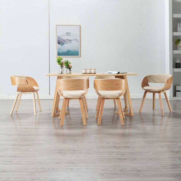 vidaXL Sillas de comedor 6 uds madera curvada y cuero sint&eacute;tico crema