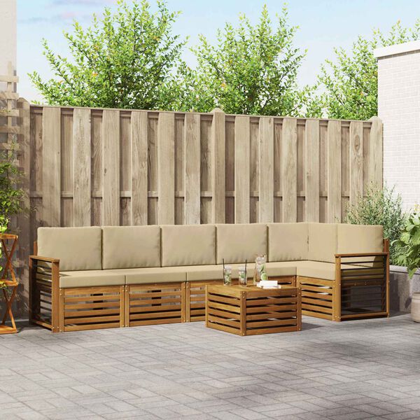 vidaXL Juegos de sof&aacute;s 7 pcs Natural y Beige Madera de Acacia S&oacute;lida