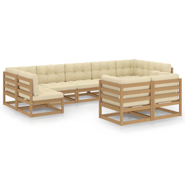 vidaXL Set de muebles de jard&iacute;n 9 pzs cojines madera pino marr&oacute;n miel