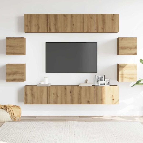 vidaXL Mueble para TV de pared madera contrachapada artesanal 8 piezas