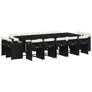 vidaXL Set comedor de jard&iacute;n con cojines 15 pzas rat&aacute;n sint&eacute;tico negro
