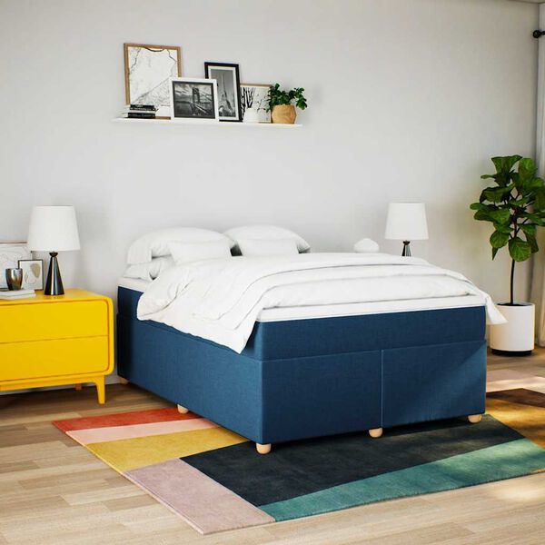 vidaXL Cama box spring con colch&oacute;n tela azul 140x190 cm