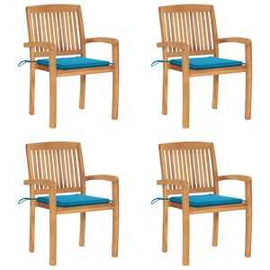 vidaXL Sillas de jard&iacute;n apilables 4 uds madera de teca con cojines