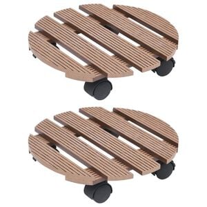 vidaXL Soporte con ruedas para plantas 2 unidades WPC marr&oacute;n &Oslash;30x7,5cm