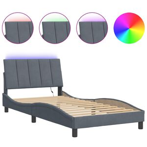vidaXL Estructura de cama con LED sin colch&oacute;n Hanko terciopelo gris oscuro 100x200 cm
