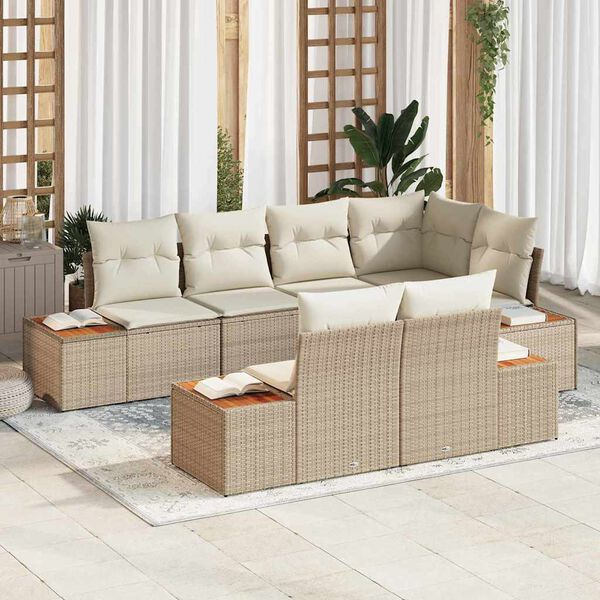 vidaXL Conjunto de sof&aacute;s de jard&iacute;n 7 pcs Beige y Crema Rat&aacute;n sint&eacute;tico