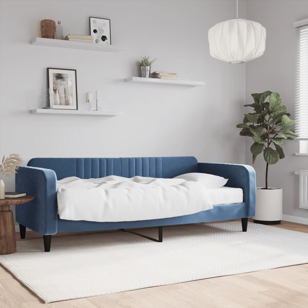 vidaXL Sof&aacute; cama con colch&oacute;n terciopelo azul 90x200 cm