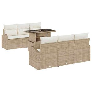 vidaXL Conjunto de sof&aacute; de jard&iacute;n 7 pcs Beige Rattan de Poli&eacute;ster