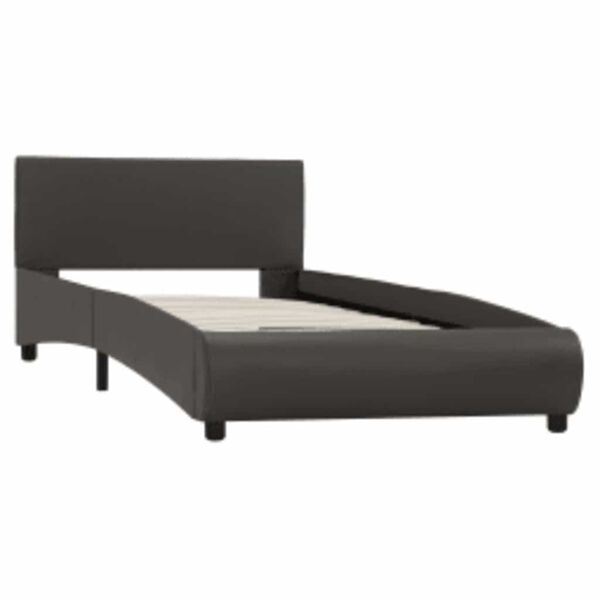 vidaXL Estructura de cama con LED sin colch&oacute;n cuero gris 90x200 cm