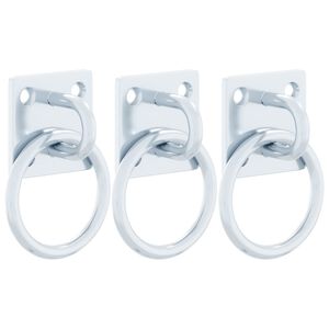 vidaXL Anillas de enganche con placas 3 unidades acero plateado