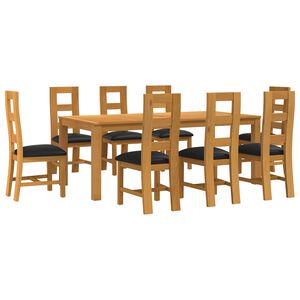 vidaXL Conjunto de comedor 9 uds. Negro Madera de Roble S&oacute;lido