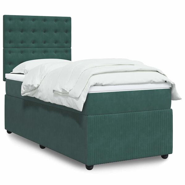 vidaXL Cama box spring con colch&oacute;n terciopelo verde oscuro 90x200 cm
