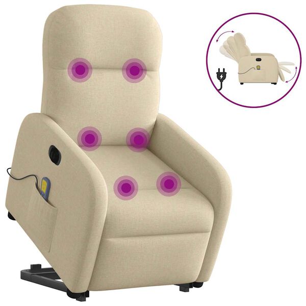 vidaXL Sill&oacute;n de masaje el&eacute;ctrico reclinable elevable tela crema