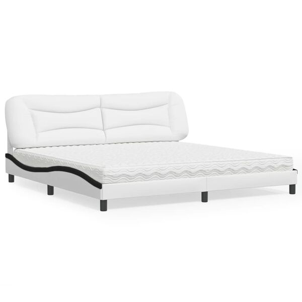vidaXL Cama con colch&oacute;n Hvar cuero sint&eacute;tico blanco y negro 200x200 cm