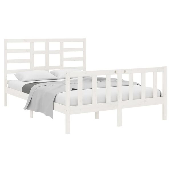 vidaXL Estructura de cama de madera maciza blanca 135x190 cm
