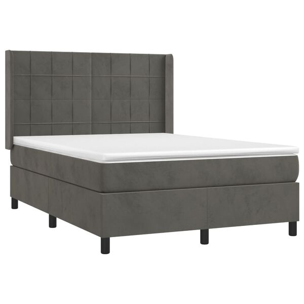 vidaXL Cama box spring con colch&oacute;n terciopelo gris oscuro 140x190 cm