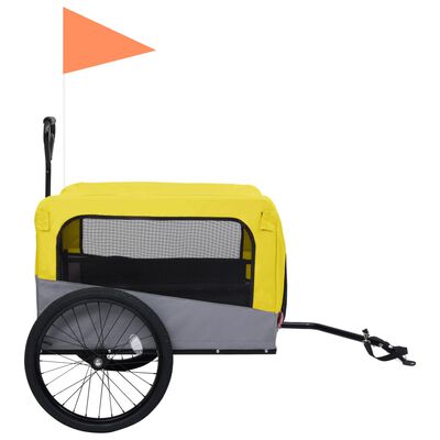 vidaXL Remolque de bicicleta mascotas cochecito 2 en 1 amarillo gris