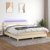 vidaXL Cama box spring con colch&oacute;n y LED tela crema 180x200 cm