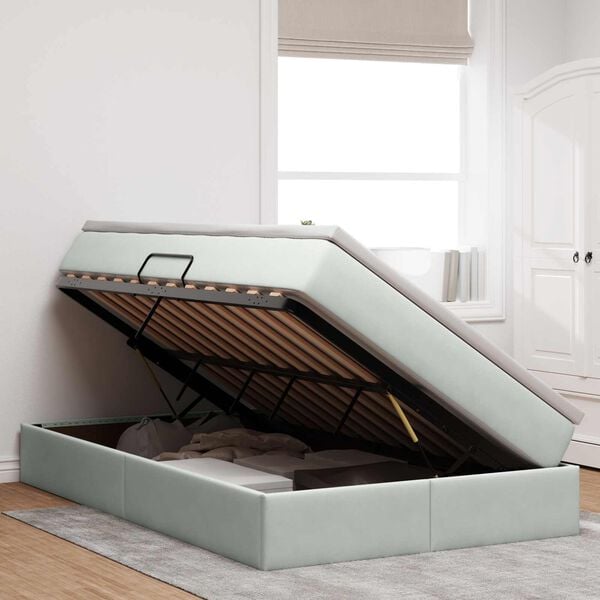 vidaXL Cama con almacenamiento y colch&oacute;n Gris Claro 120 x 190 cm