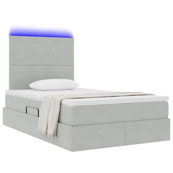 vidaXL Cama con almacenamiento y LED con LED Gris Claro 120 x 190 cm