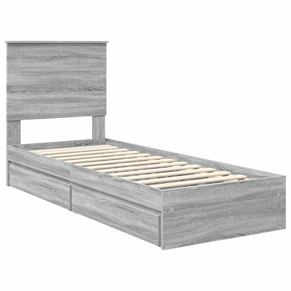 vidaXL Cama con almacenamiento con cabecera Gris Sonoma 75 x 190 cm