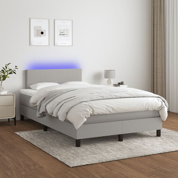 vidaXL Cama box spring con colchón tela y LED gris claro 120x200 cm
