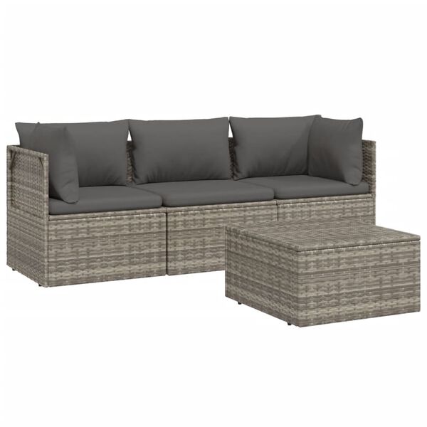 vidaXL Set de muebles de jardín 4 pzas y cojines ratán sintético gris