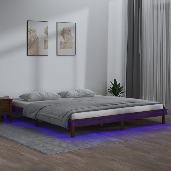 vidaXL Estructura de cama con LED madera maciza marr&oacute;n miel 120x200 cm