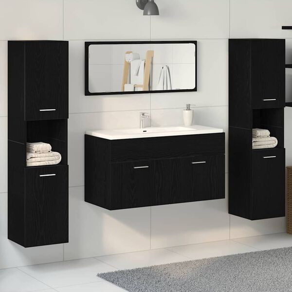 vidaXL Juego de muebles de baño 4 pcs Roble Negro Madera de ingeniería