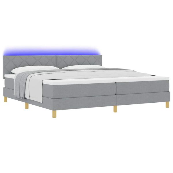 vidaXL Cama Box Spring LED con colch&oacute;n Gris Claro 200 x 200 cm tela