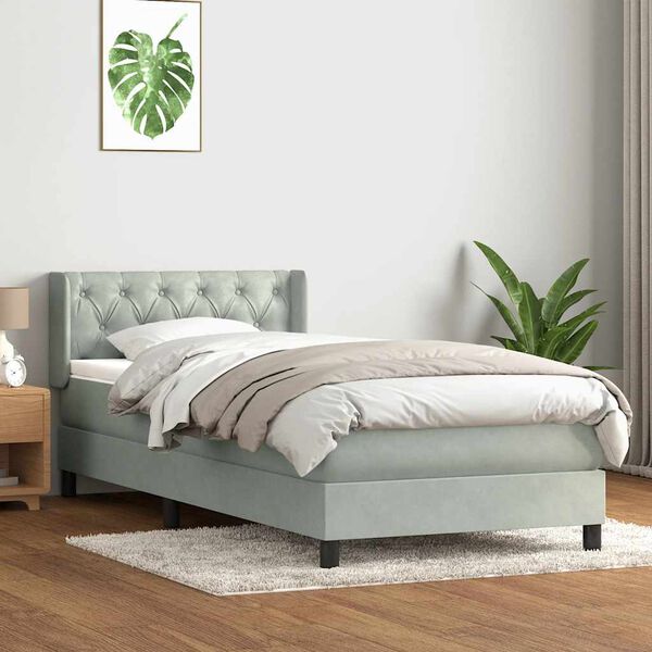 vidaXL Cama box spring con colch&oacute;n terciopelo gris claro 80x220 cm