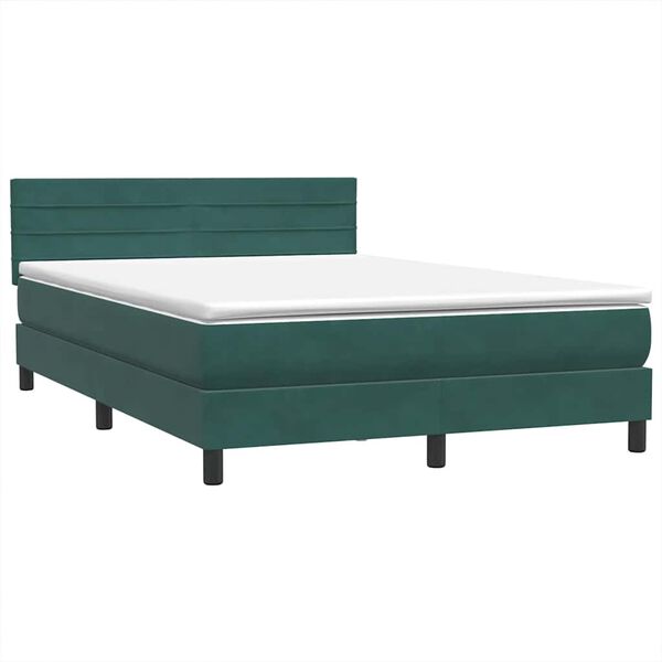 vidaXL Cama box spring con colch&oacute;n terciopelo verde oscuro 140x220 cm