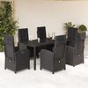 vidaXL Set de comedor de jard&iacute;n 7 pzas y cojines rat&aacute;n sint&eacute;tico negro