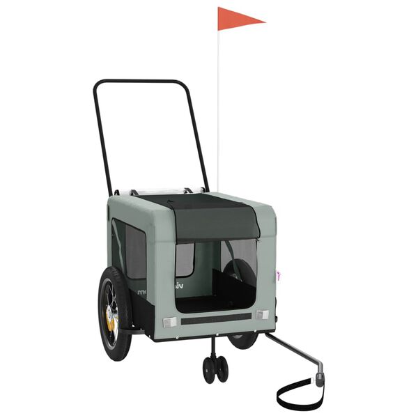 vidaXL Remolque de bicicleta mascotas hierro tela Oxford gris negro