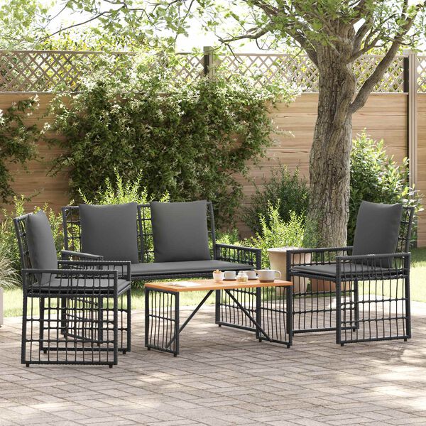 vidaXL Juego de muebles de exterior 4 pcs Negro y Gris oscuro